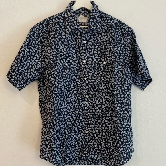 Wrangler Navy Blue Paisley Button Down Shirt Size Large - Picture 1 of 10